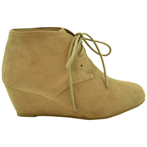 Kids Ankle Boots Faux Suede Low Heel Casual Wedges Taupe