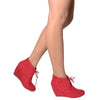 Womens Ankle Boots Suede Low Heel Lace Up Casual Wedges Red