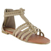 Womens Flat Sandals Braided Strappy Gladiator Casual Shoes Taupe