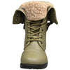 Kids Mid Calf Boots Fold Over Cuff Fur Lined Lace Up Combat Shoes Taupe