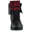 Kids Mid Calf Boots Fold Over Cuff Lace Up Combat Boots Black
