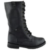 Kids Mid Calf Boots Fold Over Cuff Lace Up Combat Boots Black