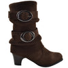 Kids Mid Calf Boots Knitted Calf and Suede Double Side Buckle Brown