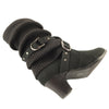 Kids Mid Calf Boots Knitted Pull Over Ankle Wrap Stud Buckle black