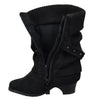 Kids Mid Calf Boots Knitted Pull Over Ankle Wrap Stud Buckle black