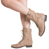 Womens Ankle Boots Camouflage Lining Lace Up Combat Shoes Beige