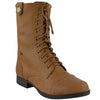 Womens Ankle Boots Camouflage Lining Lace Up Combat Shoes Cognac