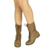 Womens Mid Calf Boots Spiked Toe and Heel Combat Casual Comfort Shoes Taupe