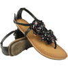 Womens Flat Sandals Thong Floral Tulle T-Strap Ankle Strap black