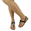 Womens Platform Sandals Gemstones T-Strap Lace Ribbon Ankle Strap black