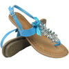 Womens Platform Sandals Gemstones T-Strap Lace Ribbon Ankle Strap Blue