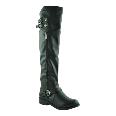 Womens Over the Knee Boots w/ Buckle Straps Black