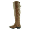 Womens Over the Knee Boots w/ Buckle Straps Tan