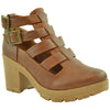 Womens Ankle Boots Cutout Strappy Buckles Chunky Heel Shoes Tan