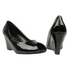 Womens Platform Sandals Patent Leather Peep Toe Wedge High Heel Shoes black