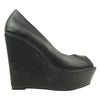 Womens Platform Sandals Patent Leather Peep Toe Wedge High Heel Shoes Black