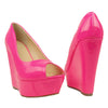 Womens Platform Sandals Patent Leather Peep Toe Wedge High Heel Shoes Pink