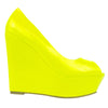 Womens Platform Sandals Patent Leather Peep Toe Wedge High Heel Shoes Yellow
