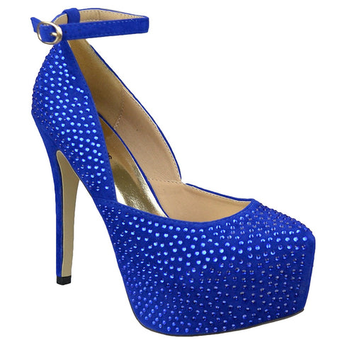 Womens Platform Shoes Sexy Glitter Scoop Vamp High Heel Dress Shoes Blue