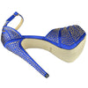 Womens Platform Sandals Studded Peep Toe Cutout High Heel Dress Shoes Blue