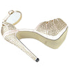 Womens Platform Sandals Studded Peep Toe Cutout High Heel Dress Shoes Champagne