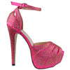 Womens Platform Sandals Studded Peep Toe Cutout High Heel Dress Shoes Pink