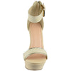 Womens Platform Sandals Two Tone Single Strap High Heel Dress Shoes Nude