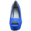 Womens Platform Sandals Suede Peep Toe Spiked Wedge High Heel Shoes Blue