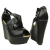 Womens Platform Sandals Suede Snake Print Wrap Wedge Shoes Black