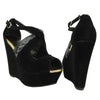 Womens Platform Sandals Suede Snake Print Wrap Wedge Shoes black