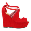 Womens Platform Sandals Suede Snake Print Wrap Wedge Shoes Red
