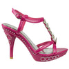 Womens Dress Sandals Angel Wing Rhinestones T Strap High Heel Shoes Pink