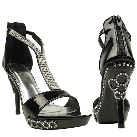 Womens Dress Sandals Embellished Wrap Around Strap High Heel Shoes black