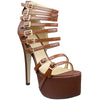 Womens Platform Sandals Strappy Buckle Accents Sexy High Heels Brown