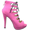 Womens Ankle Boots Contrast Lace Up Sexy High Heels Pink