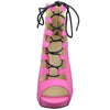 Womens Ankle Boots Contrast Lace Up Sexy High Heels Pink