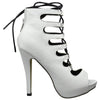 Womens Ankle Boots Contrast Lace Up Sexy High Heels White