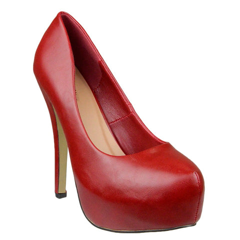 Womens Platform Shoes Closed Toe High Heel Faux Leather Stiletto Pump Red