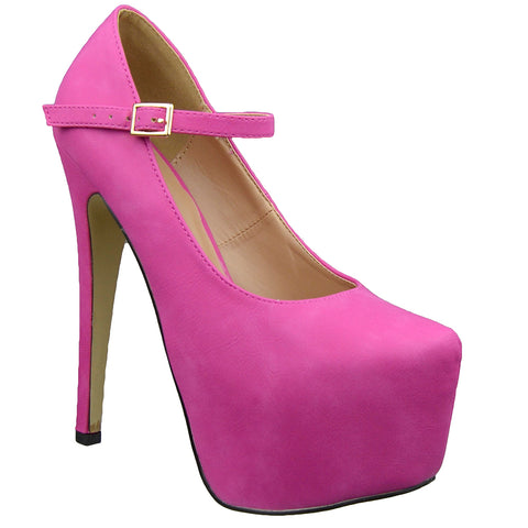 Womens Platform Shoes Ankle Strap Closed Toe Stiletto Pumps Pink