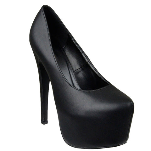 Womens Platform Shoes Faux Leather Stiletto Pumps Black