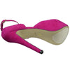 Womens Platform Shoes Back T-Strap Mid Open Stiletto Rhinestones Pumps Pink