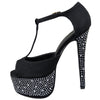 Womens Platform Shoes Rhinestone Studded Peep Toe High Heel Shoes black