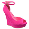 Womens Platform Sandals Peep Toe Cutout High Wedge Shoes Pink