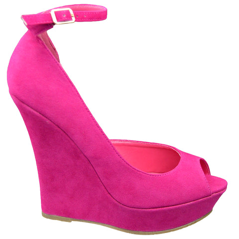 Womens Platform Sandals Peep Toe Cutout High Wedge Shoes Pink