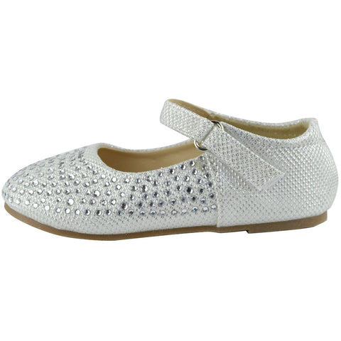 Toddlers Ballet Flats Rhinestone Tonal Accent Mary Jane Shoes White