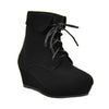 Kids Ankle Boots Lace Up Suede Casual Wedge Shoes black