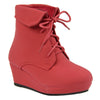 Kids Ankle Boots Lace Up Suede Casual Wedge Shoes Red