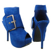 Womens Ankle Boots Suede Gold Buckle Peep Toe High Heel Shoes Blue
