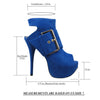 Womens Ankle Boots Suede Gold Buckle Peep Toe High Heel Shoes Blue