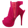 Womens Ankle Boots Suede Gold Buckle Peep Toe High Heel Shoes Pink